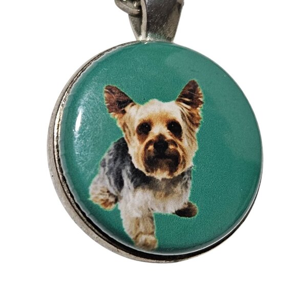 Handcrafted Yorkshire Terrier Dog Portrait Pendant Necklace Yorkie Turquoise - Picture 3 of 7
